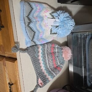 Cozy Kids' Knit Pom-Pom Hats - Blue and Gray